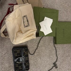 Gucci Black and Brown GG Supreme Chain Crossbody Bag